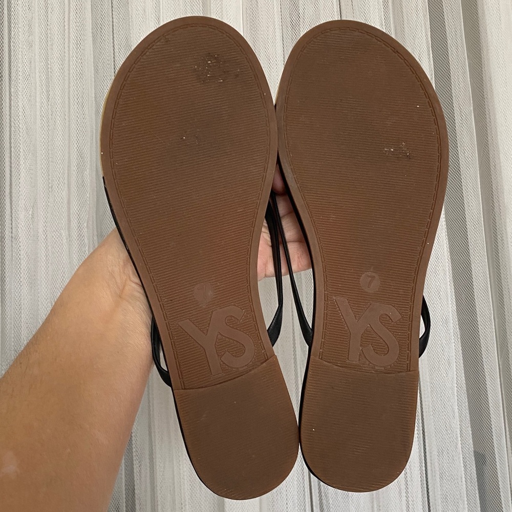 Yosi Samra Black and Gold Leather Sandals Flip-Flops Size 7 - Picture 4 of 11